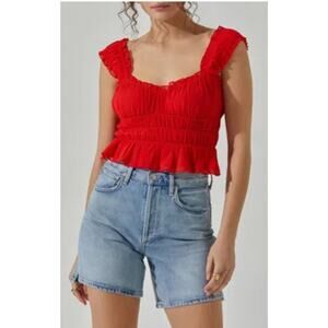 ASTR the Label Red Shirred Crop Tank Size XL